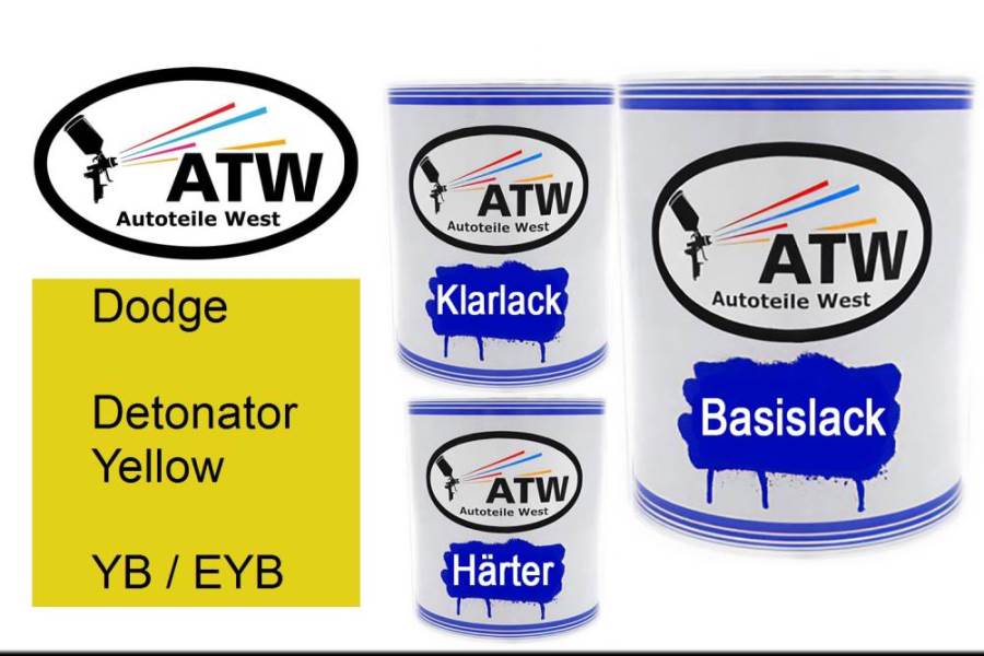 Dodge, Detonator Yellow, YB / EYB: 1L Lackdose + 1L Klarlack + 500ml Härter - Set, von ATW Autoteile West.